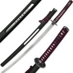 Purple Samurai Warrior Sword With Open Scabbard