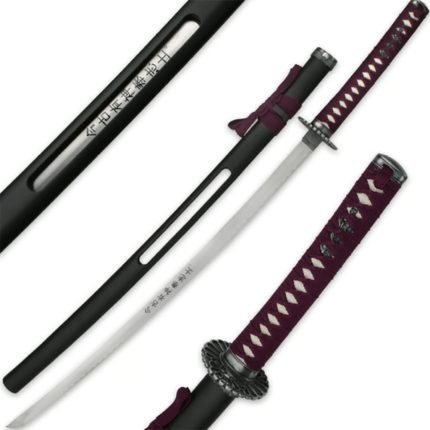 Purple Samurai Warrior Sword With Open Scabbard