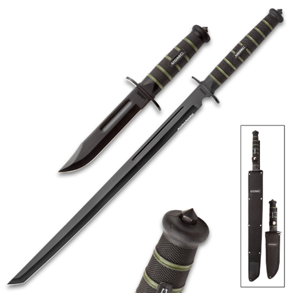 USMC Blackout Fighter Knife And Combat Sword Set USMC Blackout Fighter Knife And Combat Sword Set